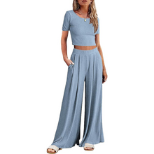 Load image into Gallery viewer, Wide Leg Pyjamas With Matching Short Sleeve Top
