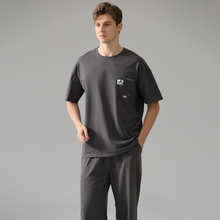 Load image into Gallery viewer, Short Sleeved Black Men&#39;s Cotton Pyjamas Set
