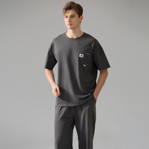 Short Sleeved Black Men's Cotton Pyjamas Set