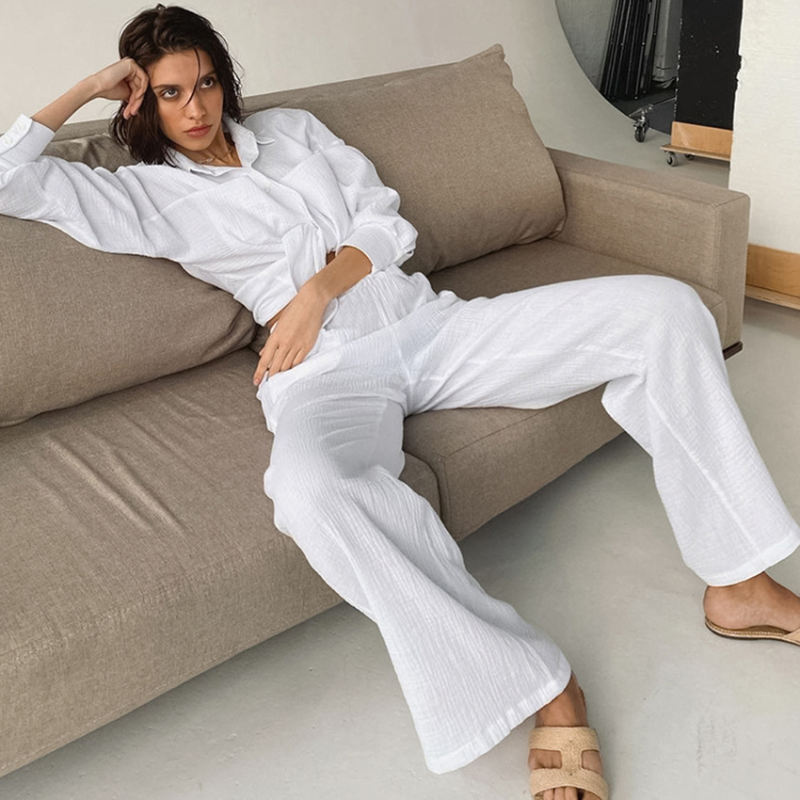 Double Layered Cotton Shirt Pyjamas Set