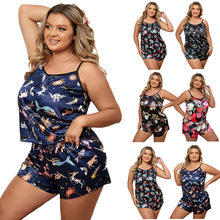 Load image into Gallery viewer, Plus Size Round Neck Sleeveless Pyjamas Set For Women
