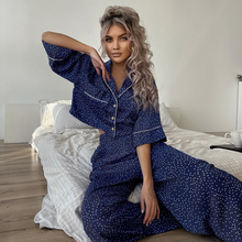 Load image into Gallery viewer, Short Sleeved Polka Dot Wide Leg Pyjamas Set
