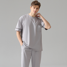 Load image into Gallery viewer, Round Neck Short Sleeved Light Gray Men&#39;s Pyjamas Set
