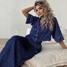 Load image into Gallery viewer, Short Sleeved Polka Dot Wide Leg Pyjamas Set
