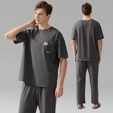 Load image into Gallery viewer, Short Sleeved Black Men&#39;s Cotton Pyjamas Set
