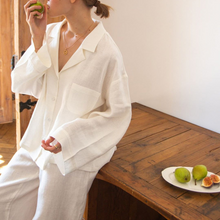 Load image into Gallery viewer, White Cotton and Linen Loose Fit Wide Leg Pyjamas Set
