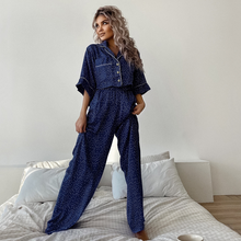 Load image into Gallery viewer, Short Sleeved Polka Dot Wide Leg Pyjamas Set
