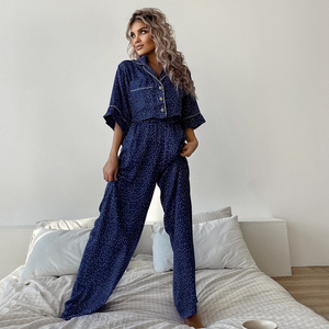 Short Sleeved Polka Dot Wide Leg Pyjamas Set