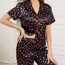 Load image into Gallery viewer, Heart Print Lapel Silk Pyjamas Set
