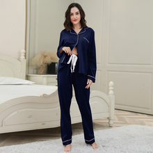 Load image into Gallery viewer, Pure Cotton Solid Color Cardigan Pyjamas Set For Women
