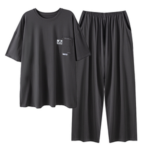 Short Sleeved Black Men's Cotton Pyjamas Set