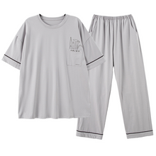 Load image into Gallery viewer, Round Neck Short Sleeved Light Gray Men&#39;s Pyjamas Set
