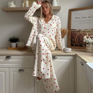 Love Print Pure Cotton Wide Leg Pyjamas Set