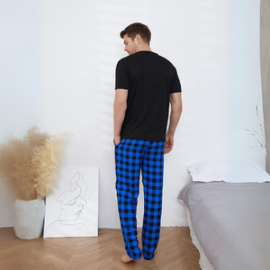 Blue Check Men's Pyjamas Short Sleeve Loungewear Set