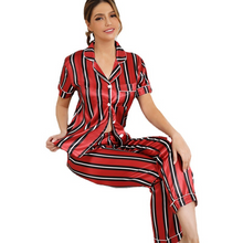 Load image into Gallery viewer, Red Stripe Ice Silk Pyjamas Set
