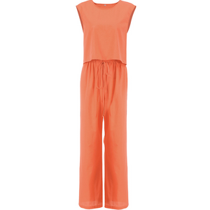 Orange Color Pure Cotton Wide Leg Sleeveless Pyjamas Set