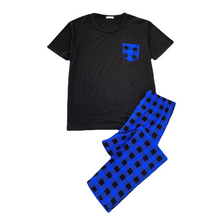 Load image into Gallery viewer, Blue Check Men&#39;s Pyjamas Short Sleeve Loungewear Set
