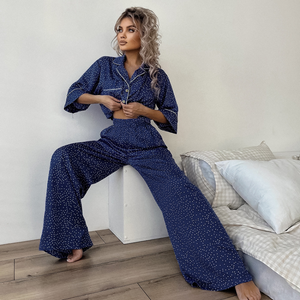 Short Sleeved Polka Dot Wide Leg Pyjamas Set