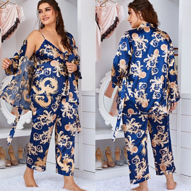 Royal Blue Printed 3 Piece Pyjamas Set