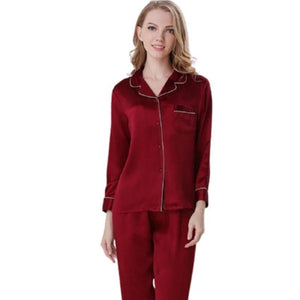 Wine Red Women Silk Sleep Pyjamas Set