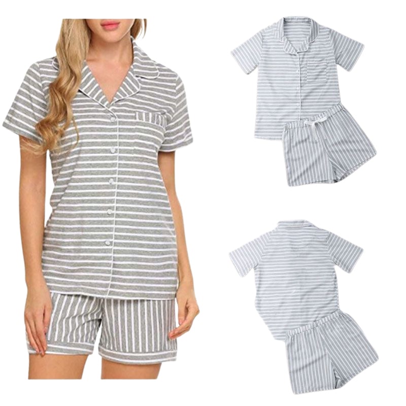 Women Stripe Grey Pyjamas Set