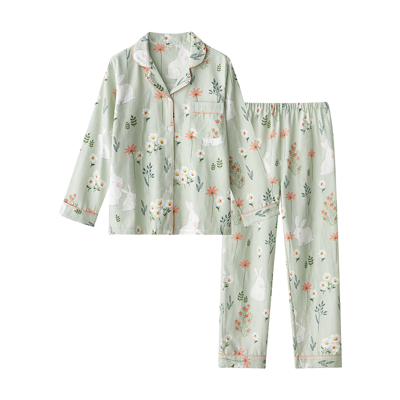 White Rabbit On Green Background Pyjamas Set