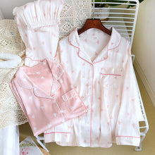 Load image into Gallery viewer, Heart Print Full Sleeve Silk Pyjamas Set
