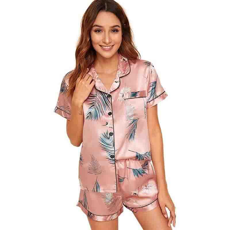 Printed Silk Shorts Sleepwear Set